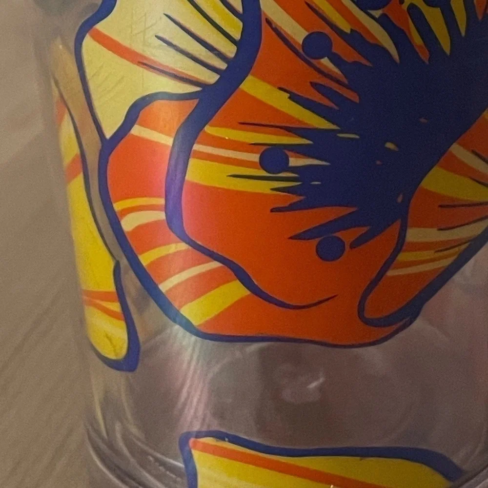 STARBUCKS 16ozs flowers grande size cold cup blue yellow orange clear tumbler
